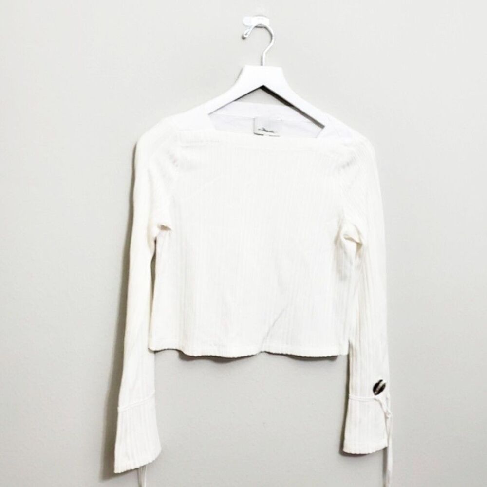 3.1 PHILLIP LIM White Compact Ribbed Cropped Knit Long Sleeve Top Size S